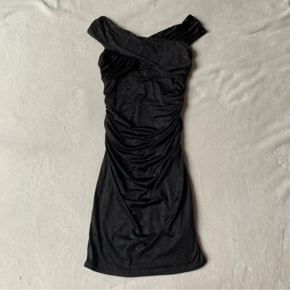 Y2k Guess Black Body Conruched Wide Neck Mini Dress
